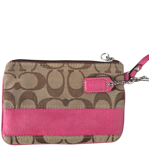 Coach Pink and Brown Stripe Wristlet - Picture 3 of 7